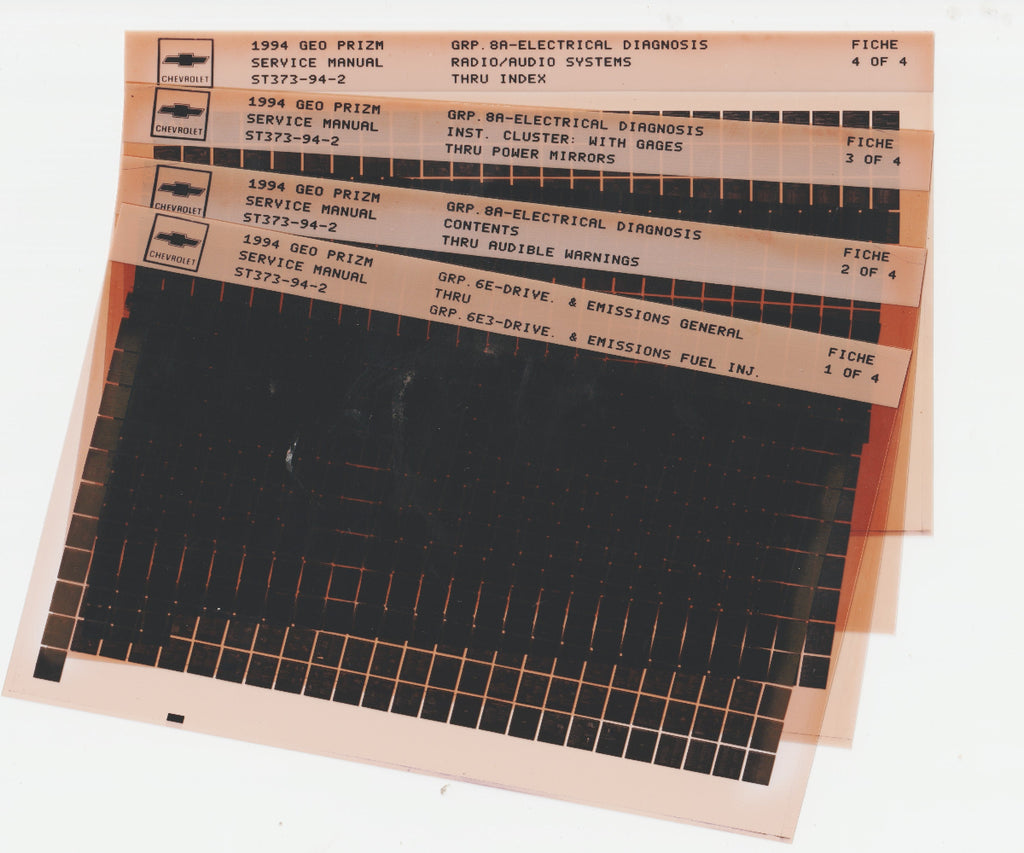 1994 Chevrolet Geo Prizm Workshop Service Repair Manual Microfiche Slides