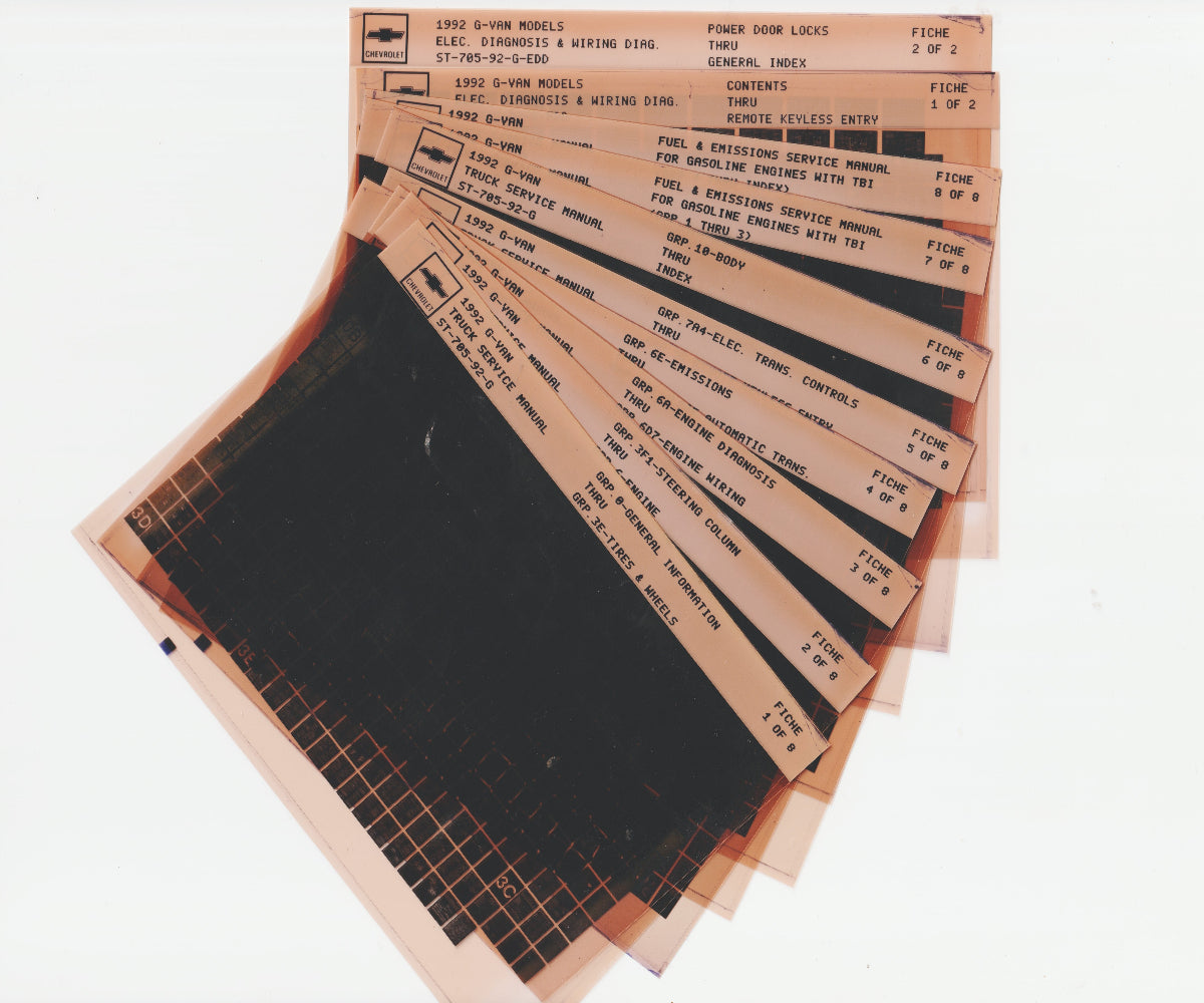 1992 Chevrolet G Van Workshop Service Repair Manual Microfiche Slides