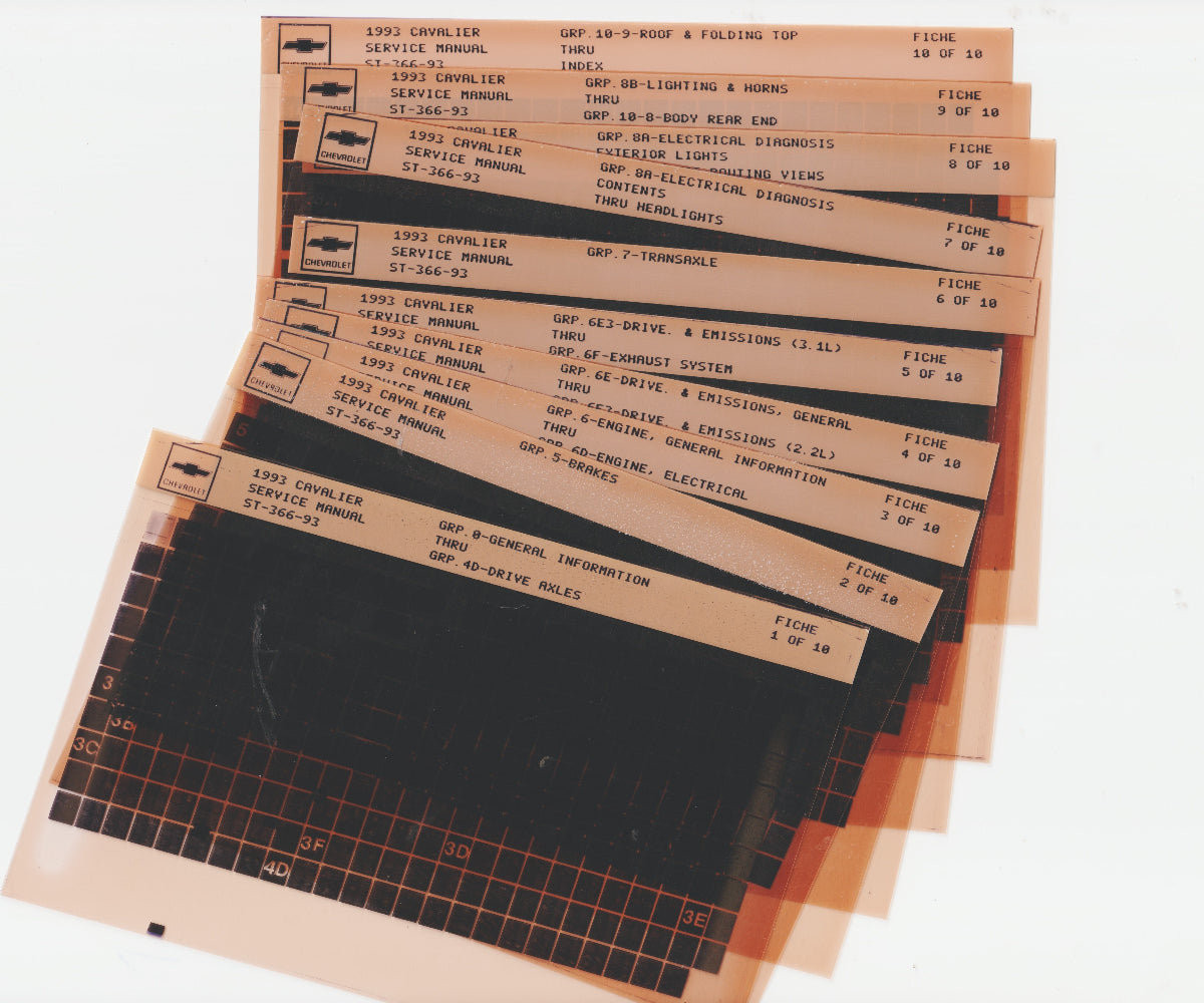 1993 Chevrolet Cavalier Workshop Repair Manual Microfiche Slides