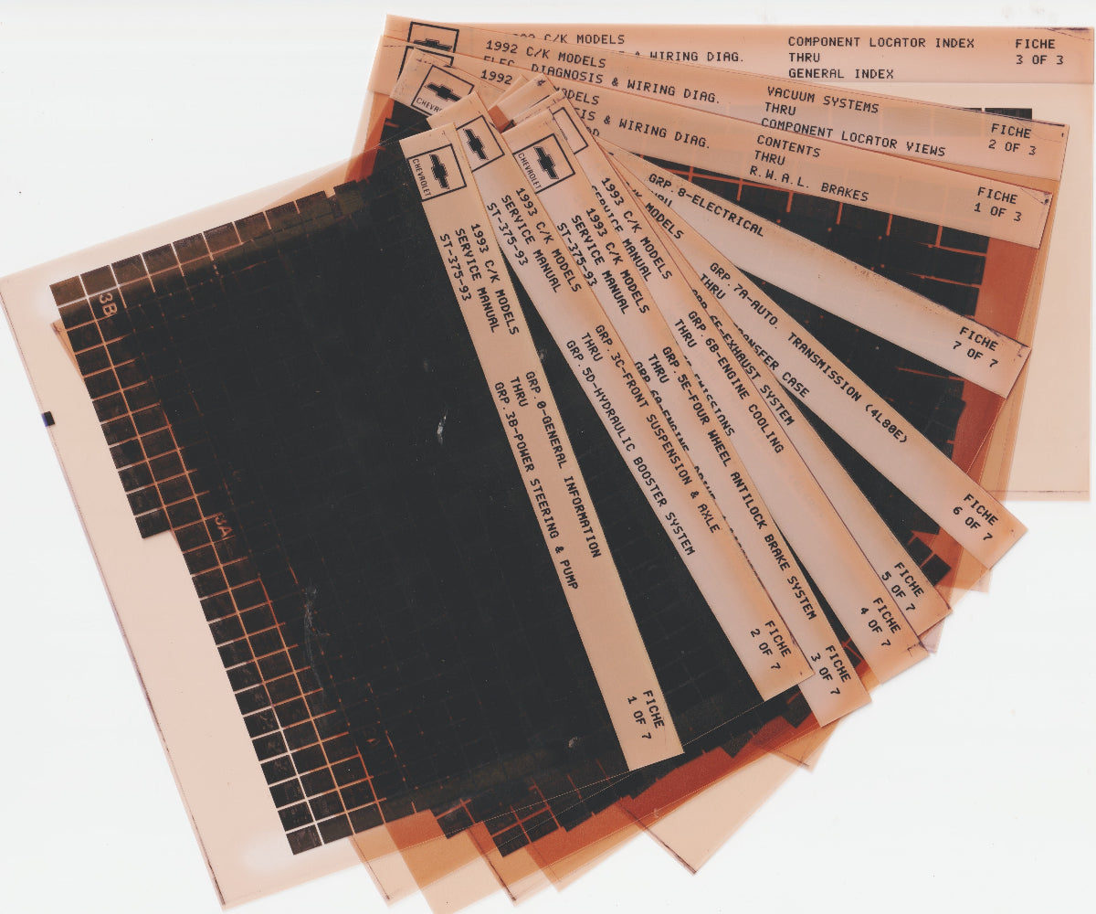 1993 Chevrolet C/K Pick-Up Truck Workshop Service Repair Manual Microfiche Slides