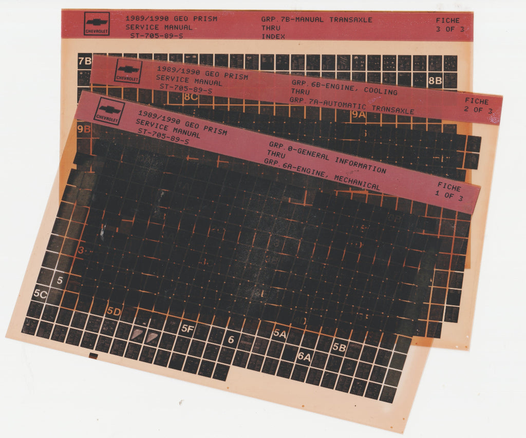 1989-1990 Chevrolet Geo Prizm Workshop Service Repair Manual Microfiche Slides