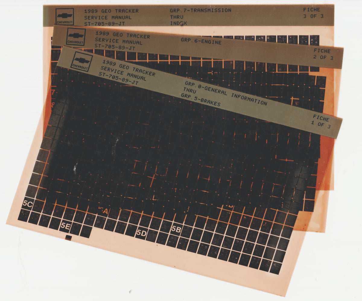 1989 Chevrolet Geo Tracker Workshop Service Repair Manual Microfiche Slides