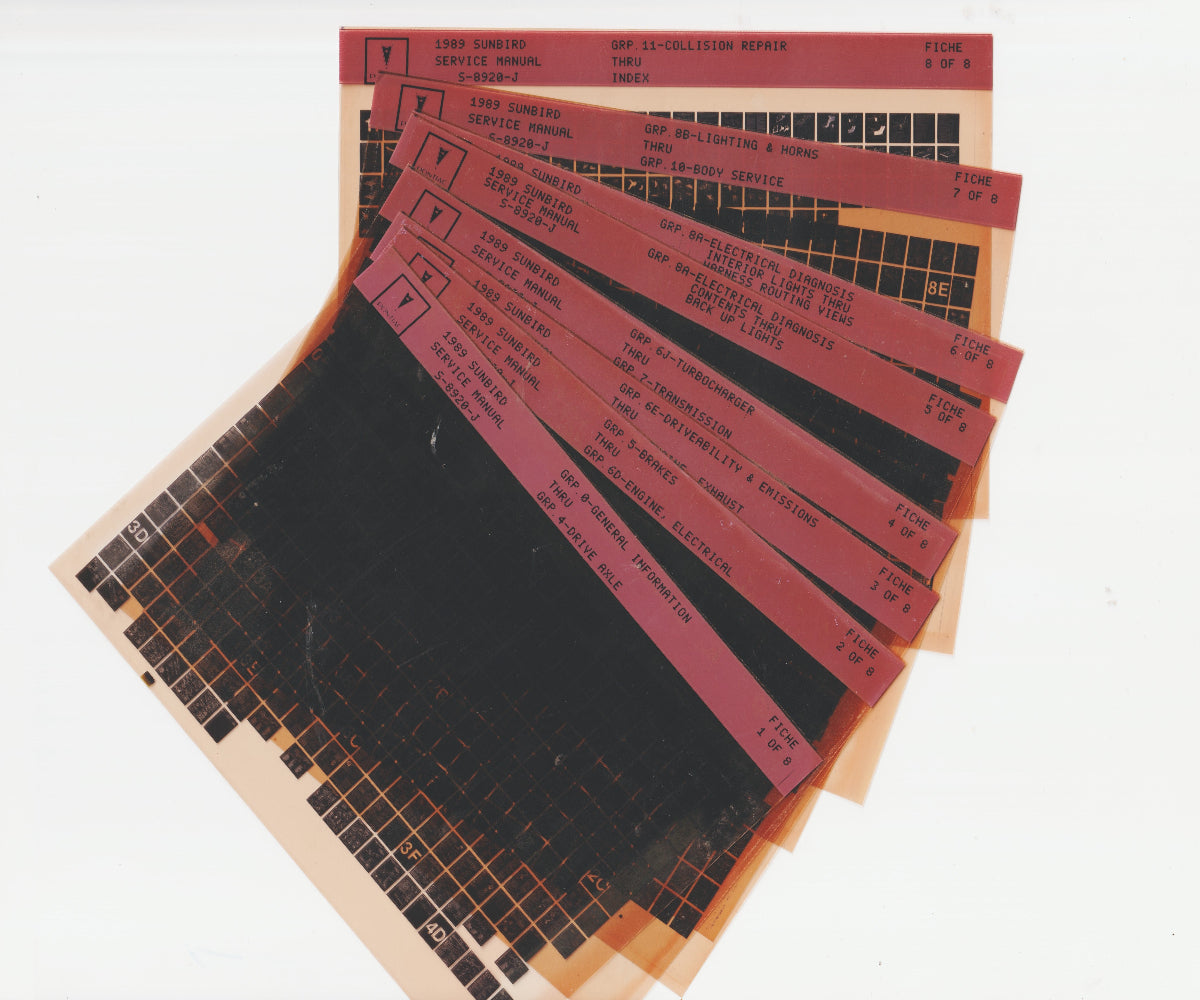 1989 Pontiac Sunbird Workshop Service Repair Manual Microfiche Slides