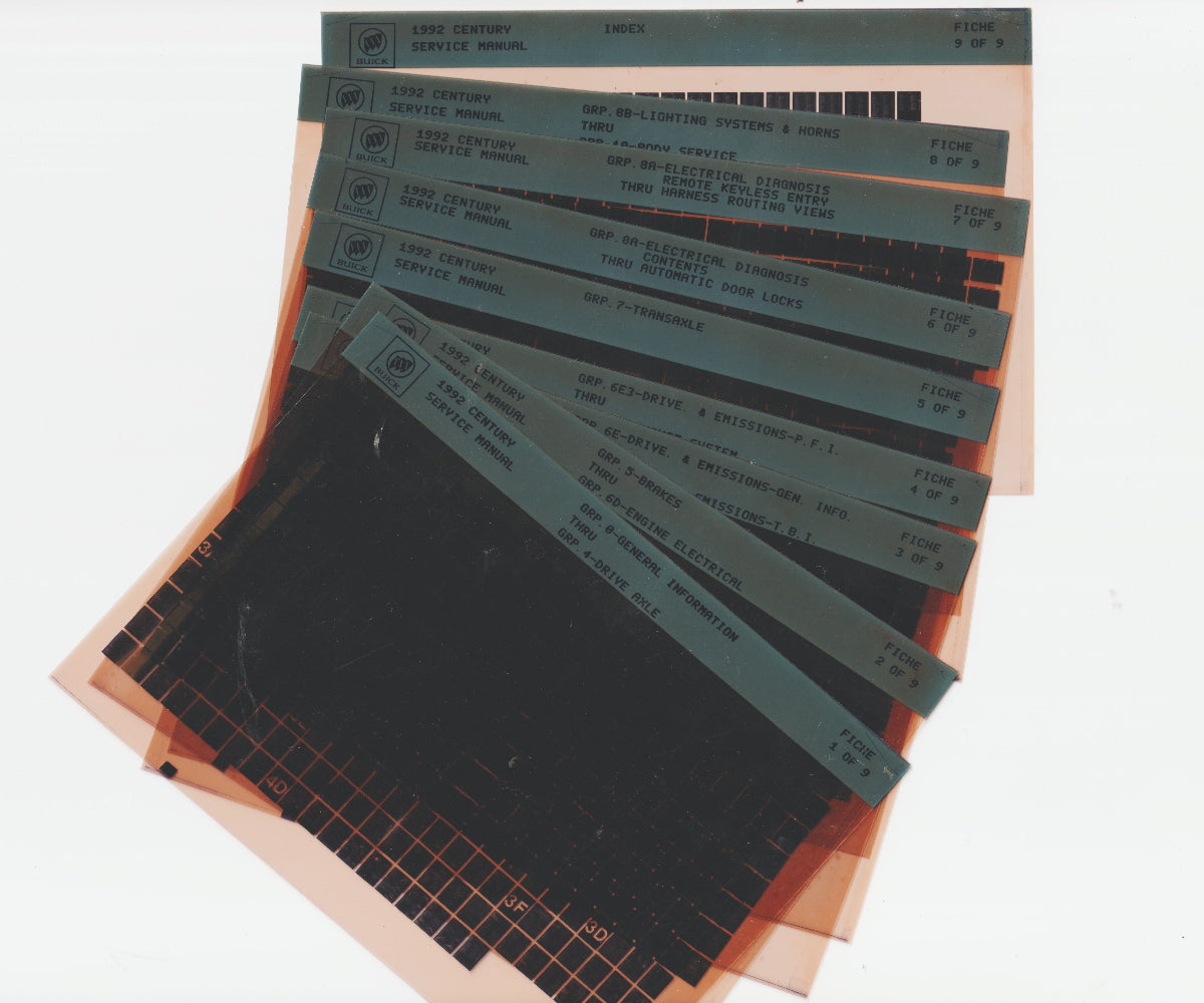 1992 Buick Century Workshop Repair Manual Microfiche Slides