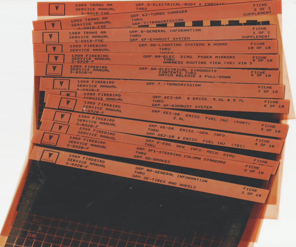 1989 Pontiac Firebird / Trans Am Workshop Service Repair Manual Microfiche Slides
