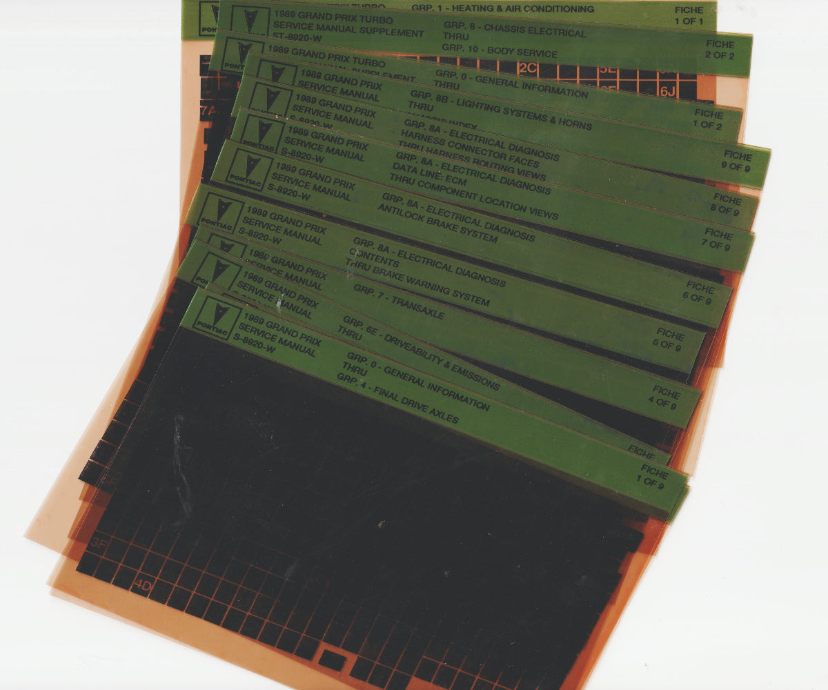 1989 Pontiac Grand Prix Workshop Service Repair Manual Microfiche Slides