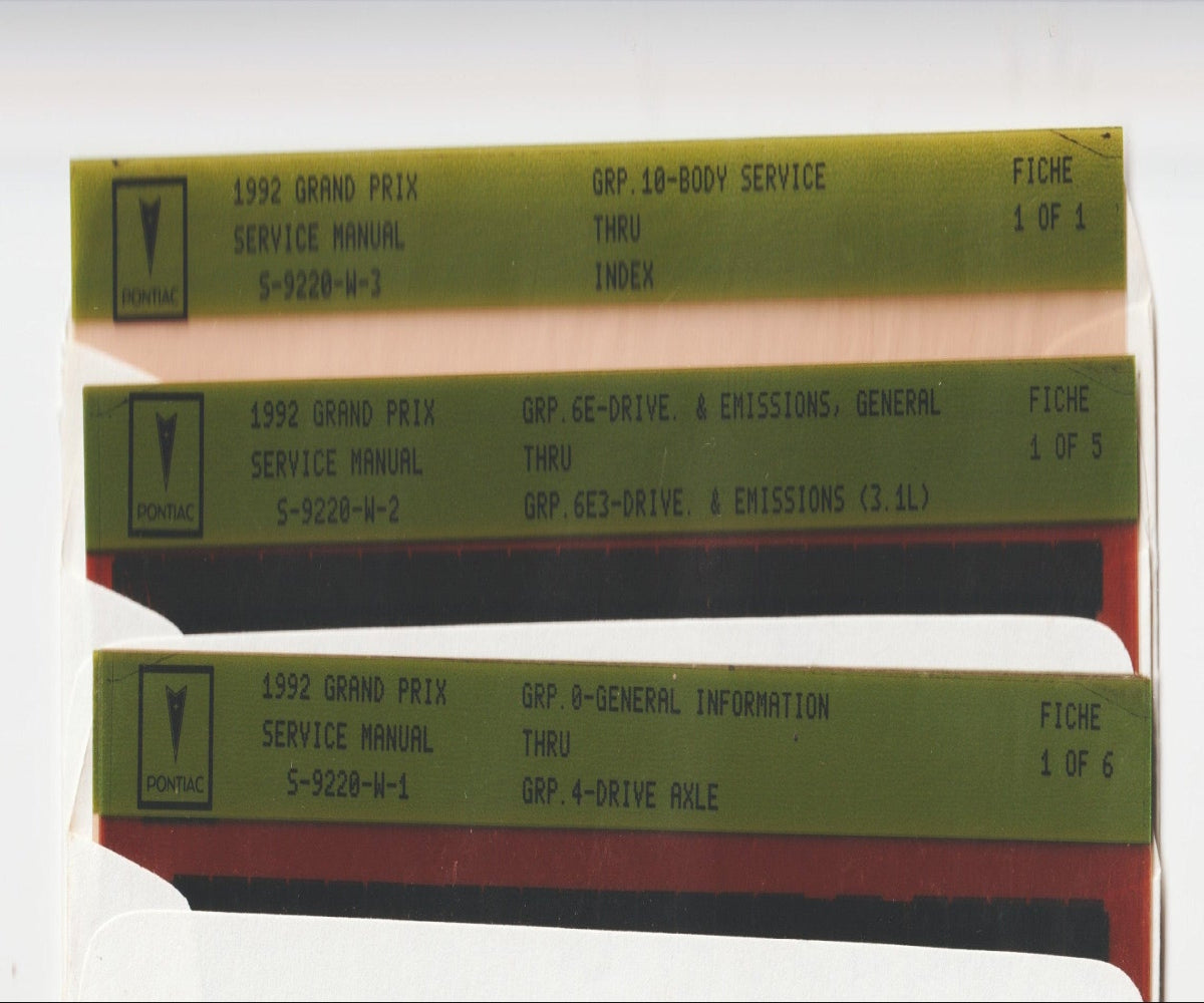 1992 Pontiac Grand Prix Workshop Service Repair Manual Microfiche Slides