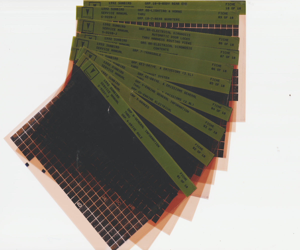 1992 Pontiac Sunbird Workshop Service Repair Manual Microfiche Slides