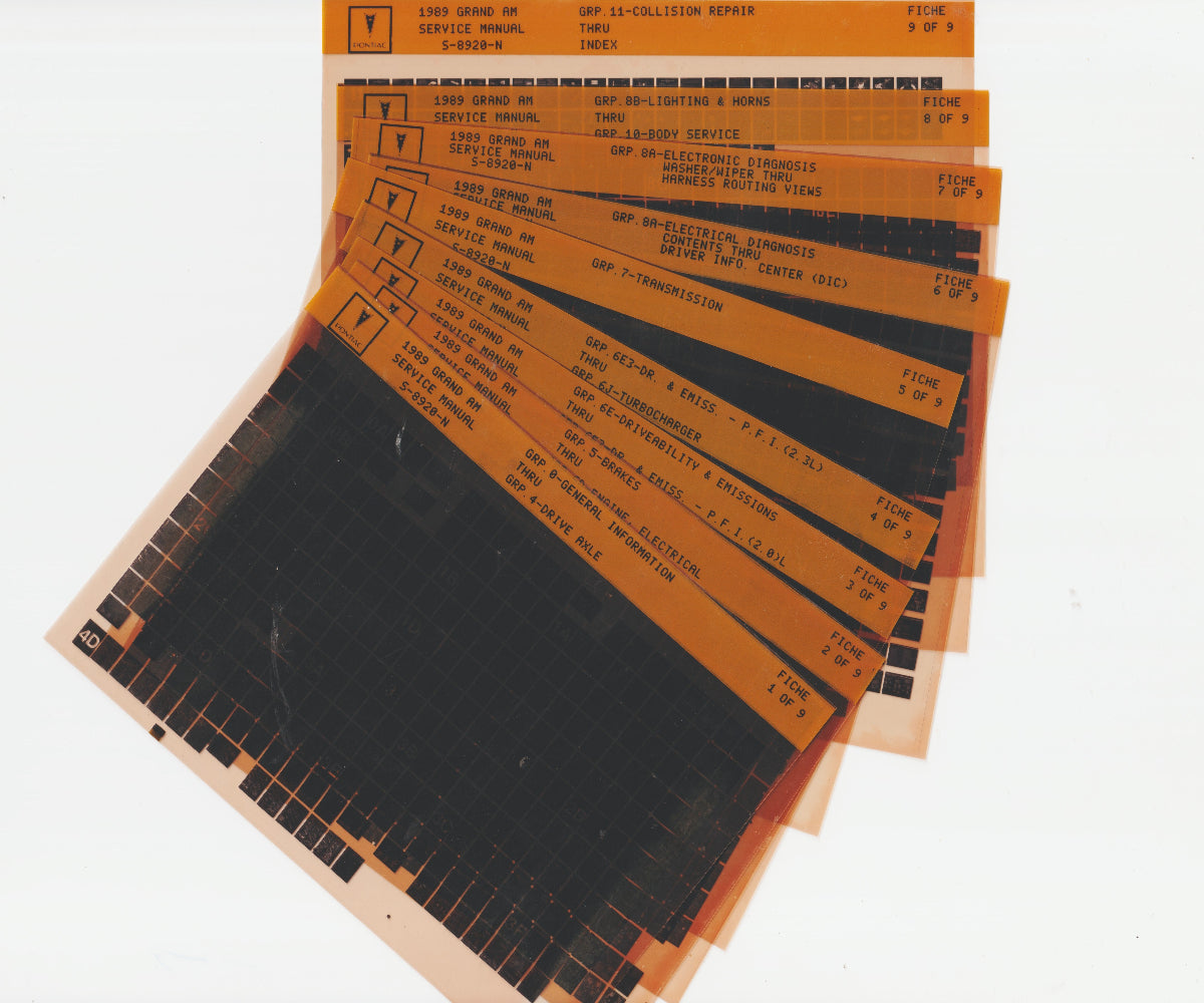 1989 Pontiac Grand Am Workshop Service Repair Manual Microfiche Slides
