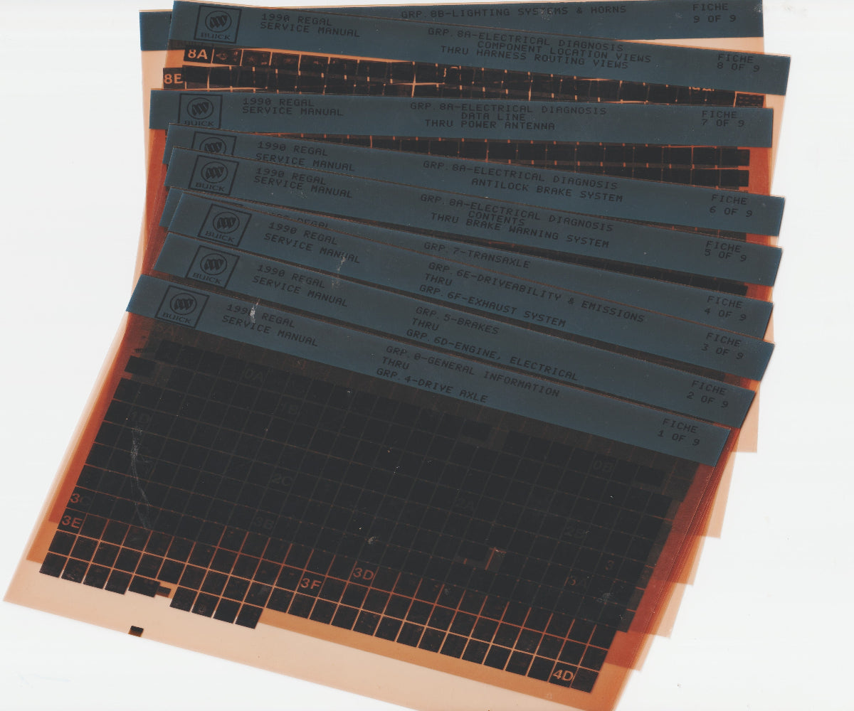 1990 Buick Regal Workshop Repair Manual Microfiche Slides