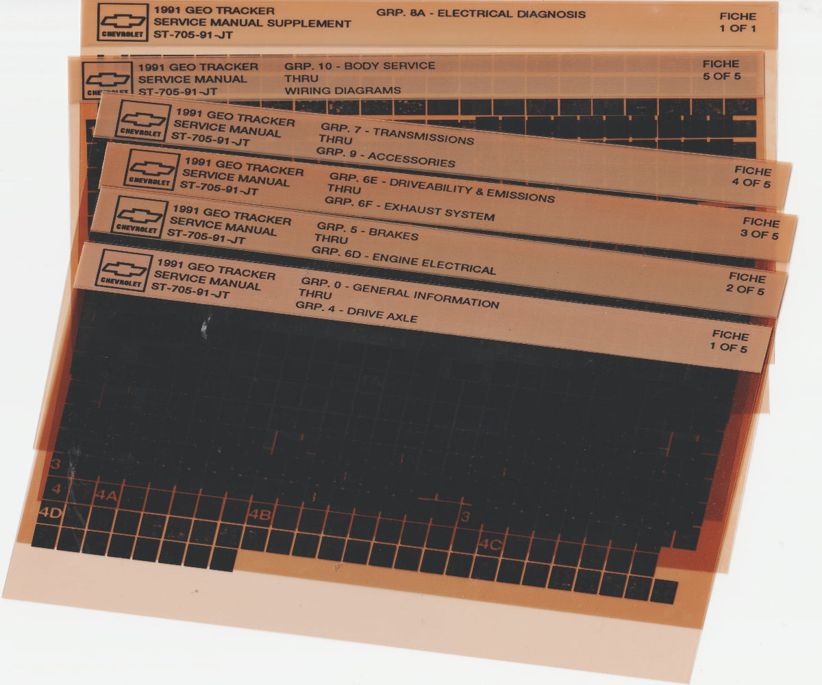 1991 Chevrolet Geo Tracker Workshop Service Repair Manual Microfiche Slides