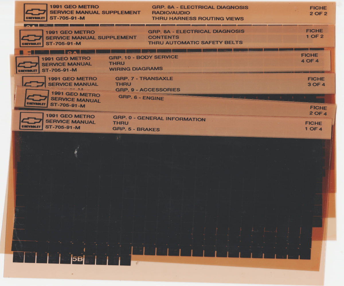 1991 Chevrolet Geo Metro Workshop Service Repair Manual Microfiche Slides