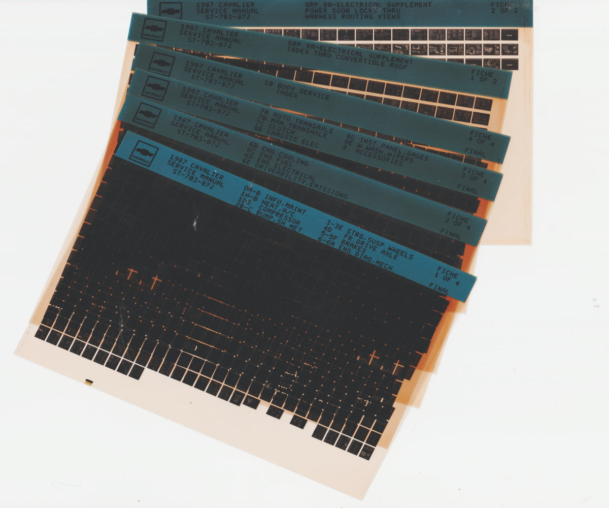 1987 Chevrolet Cavalier Workshop Repair Manual Microfiche Slides