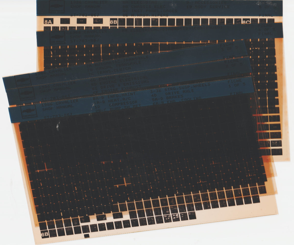 1986 Chevrolet Cavalier Workshop Repair Manual Microfiche Slides
