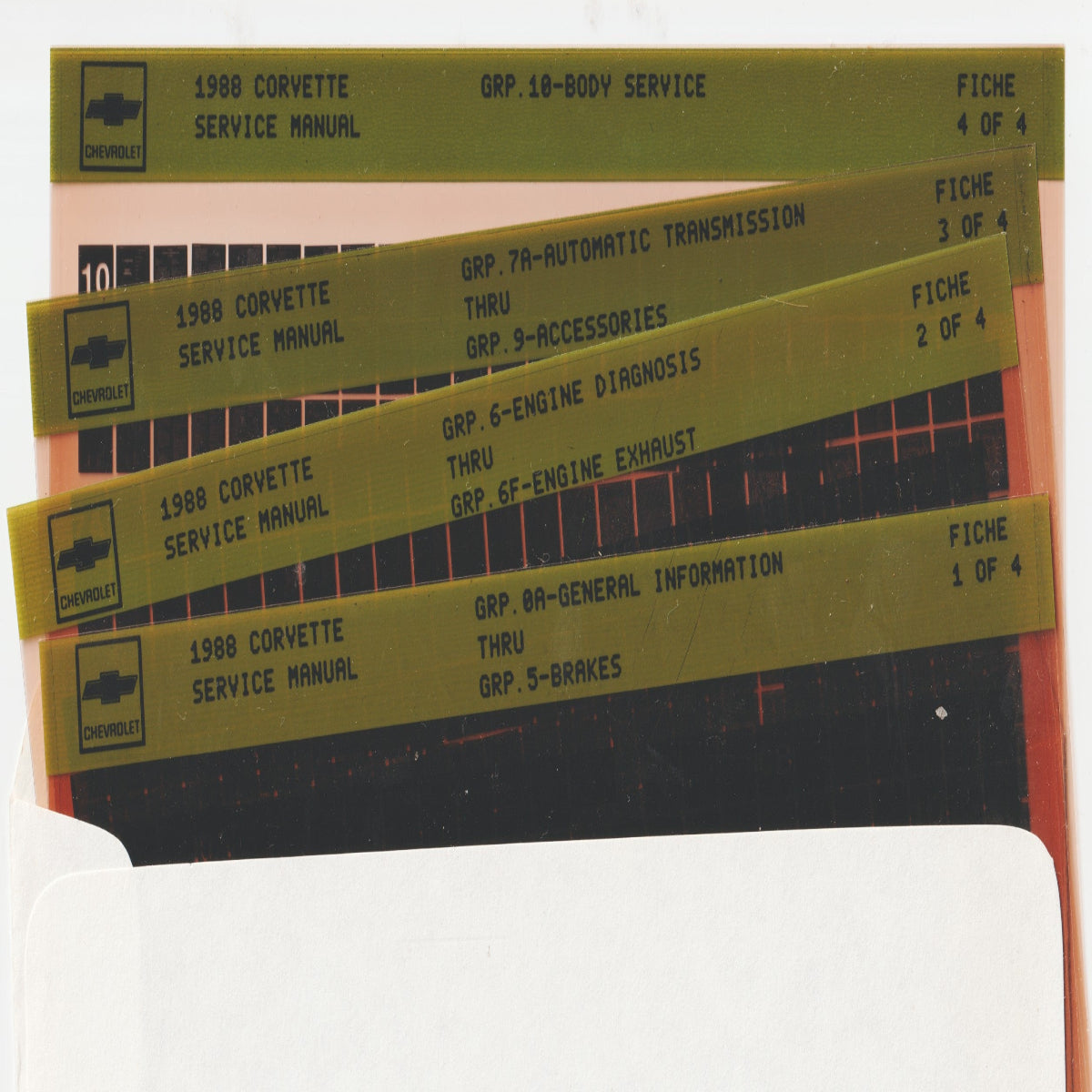 1988 Chevrolet Corvette "Y" Workshop Service Repair Manual Microfiche Slides