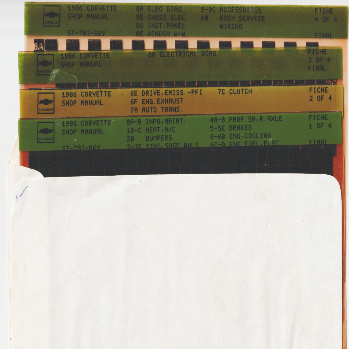 1986 Chevrolet Corvette "Y" Workshop Service Repair Manual Microfiche Slides