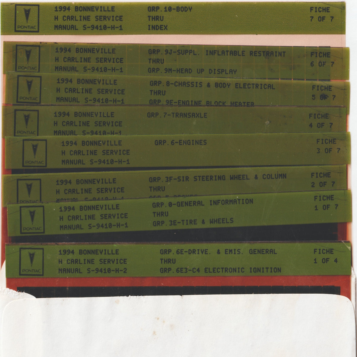 1994 Pontiac Bonneville "H" Workshop Service Repair Manual Microfiche Slides