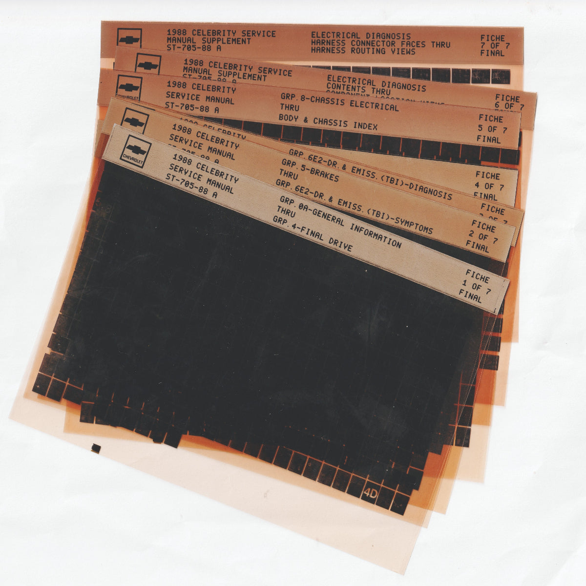 1988 Chevrolet Celebrity Workshop Repair Manual Microfiche Slides
