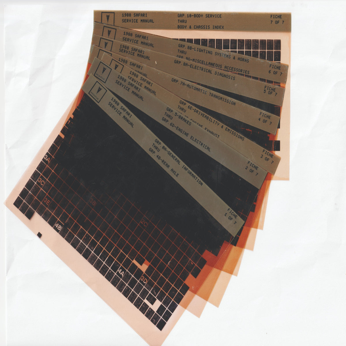 1988 Pontiac Safari Workshop Service Repair Manual Microfiche Slides
