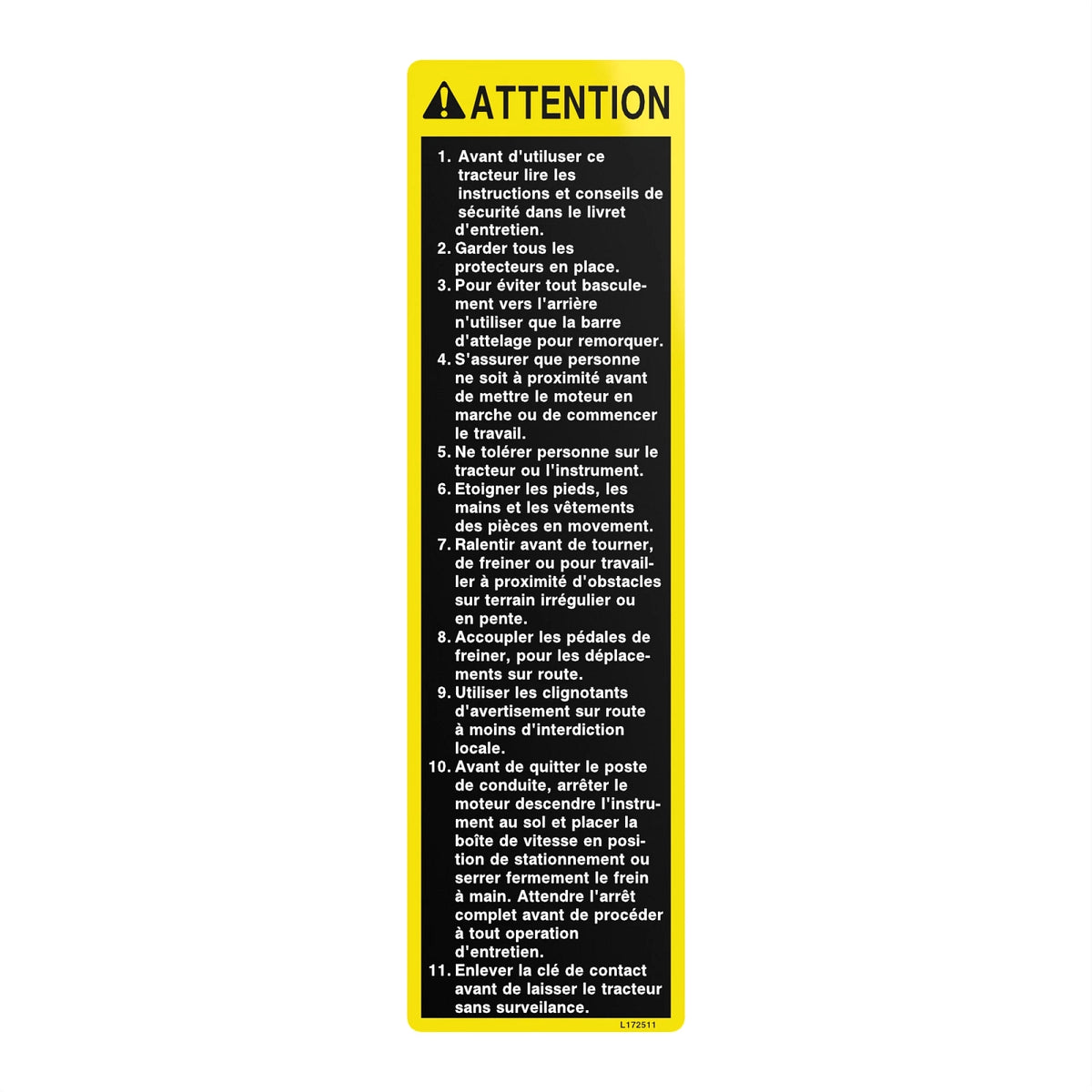 L172511: Fits John Deere L172511 Caution Label – Genuine OEM