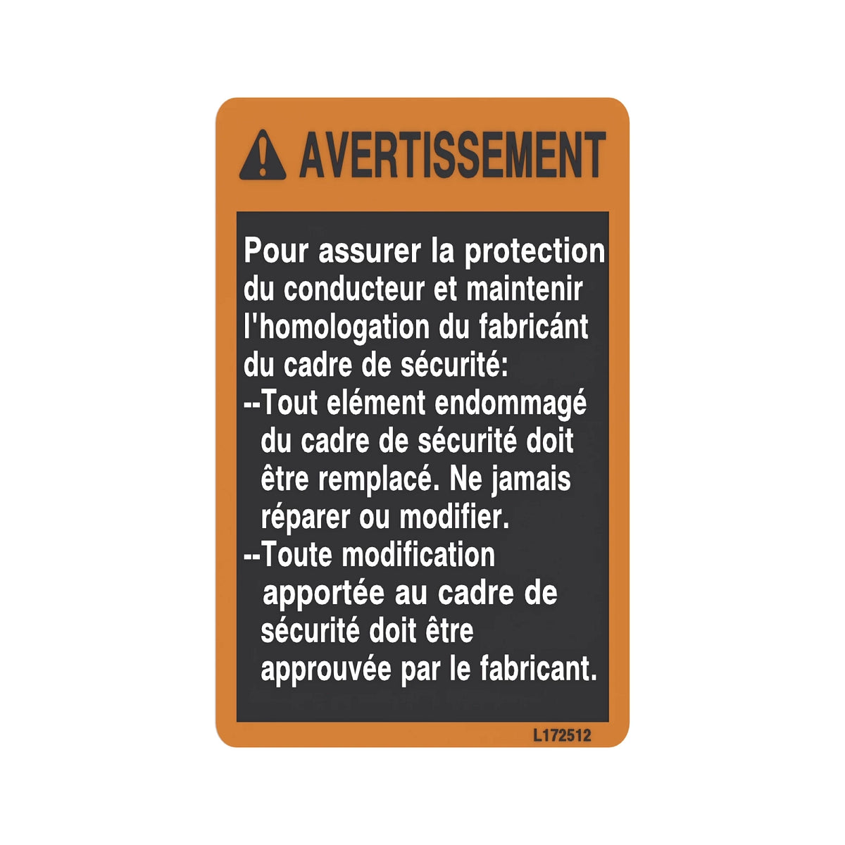 L172512: Fits John Deere L172512 ROPS Warning Label – Genuine OEM