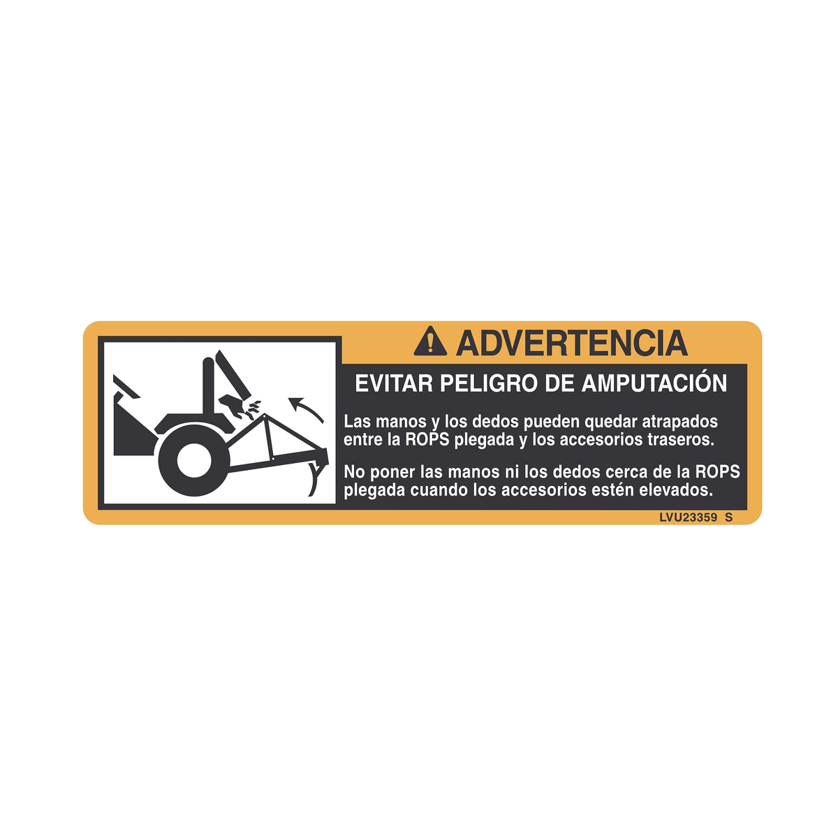 LVU23359: Fits John Deere LVU23359 Warning Folding ROPS Label, Spanish – Genuine OEM