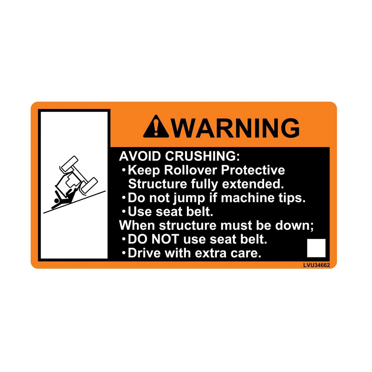 LVU34662: Fits John Deere LVU34662 Roll Guard Warning Label – Genuine OEM