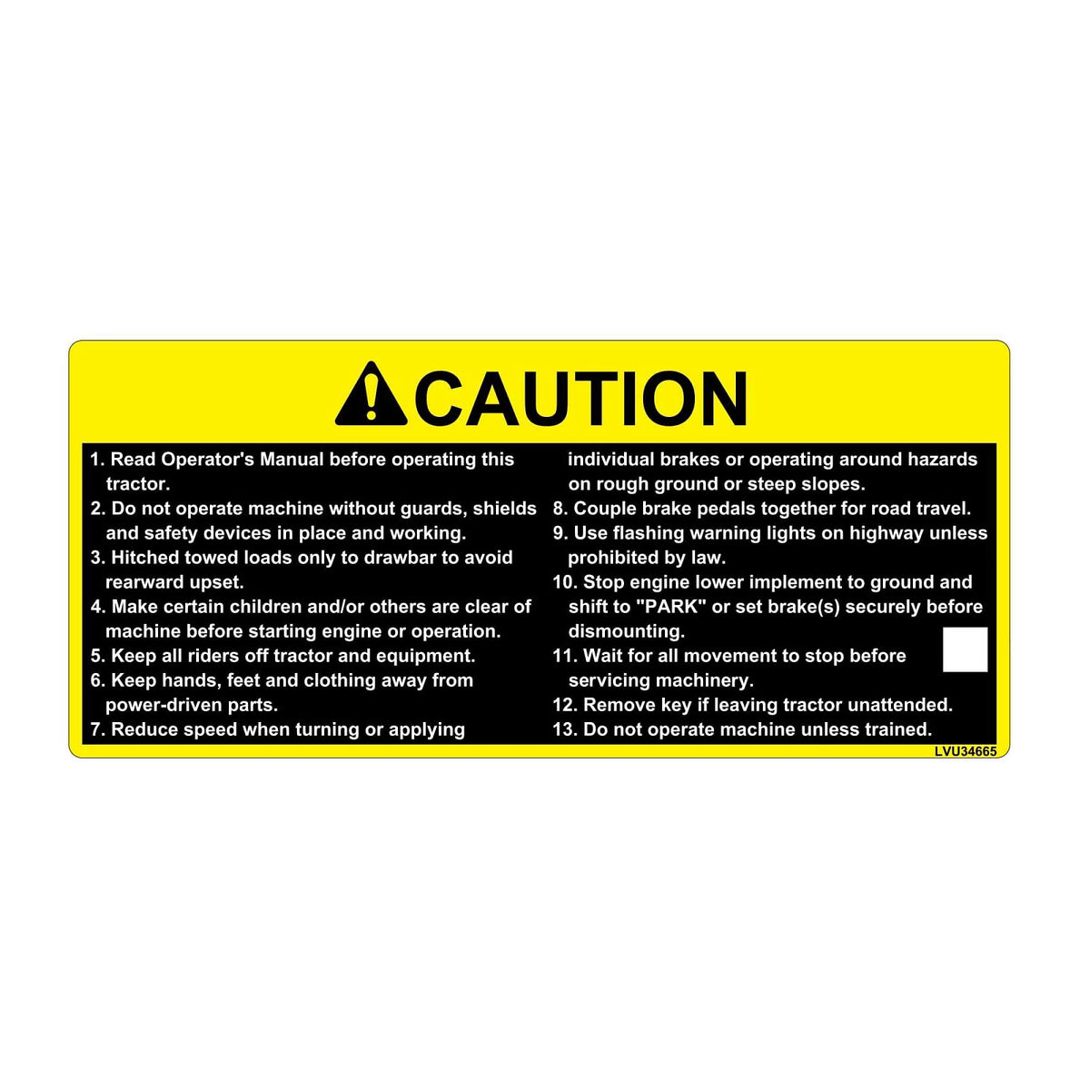 LVU34665: Fits John Deere LVU34665 Caution Label – Genuine OEM