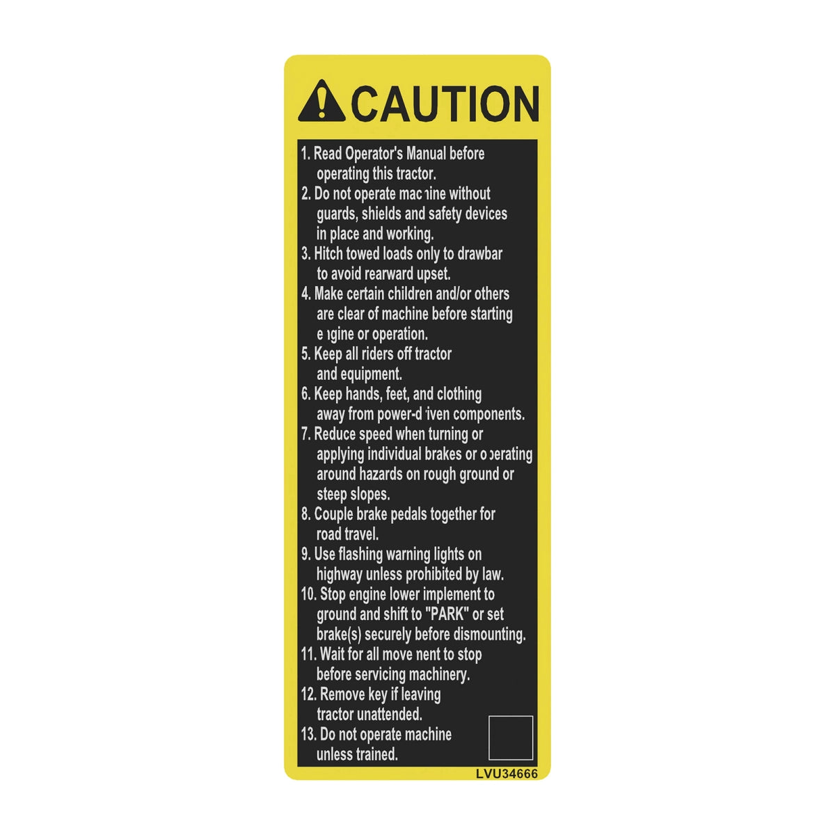 LVU34666: Fits John Deere LVU34666 Caution Label – Genuine OEM