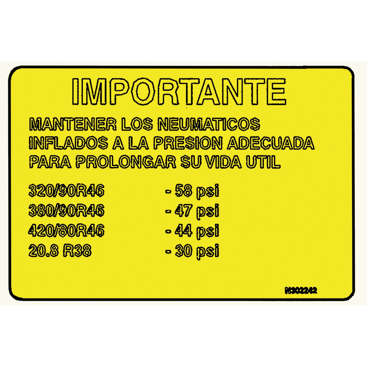 N302242: Fits John Deere N302242 Label, Tire Pressure, Spanish – Genuine OEM