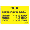 N308376: Fits John Deere N308376 Tire Pressure Label, Chinese – Genuine OEM