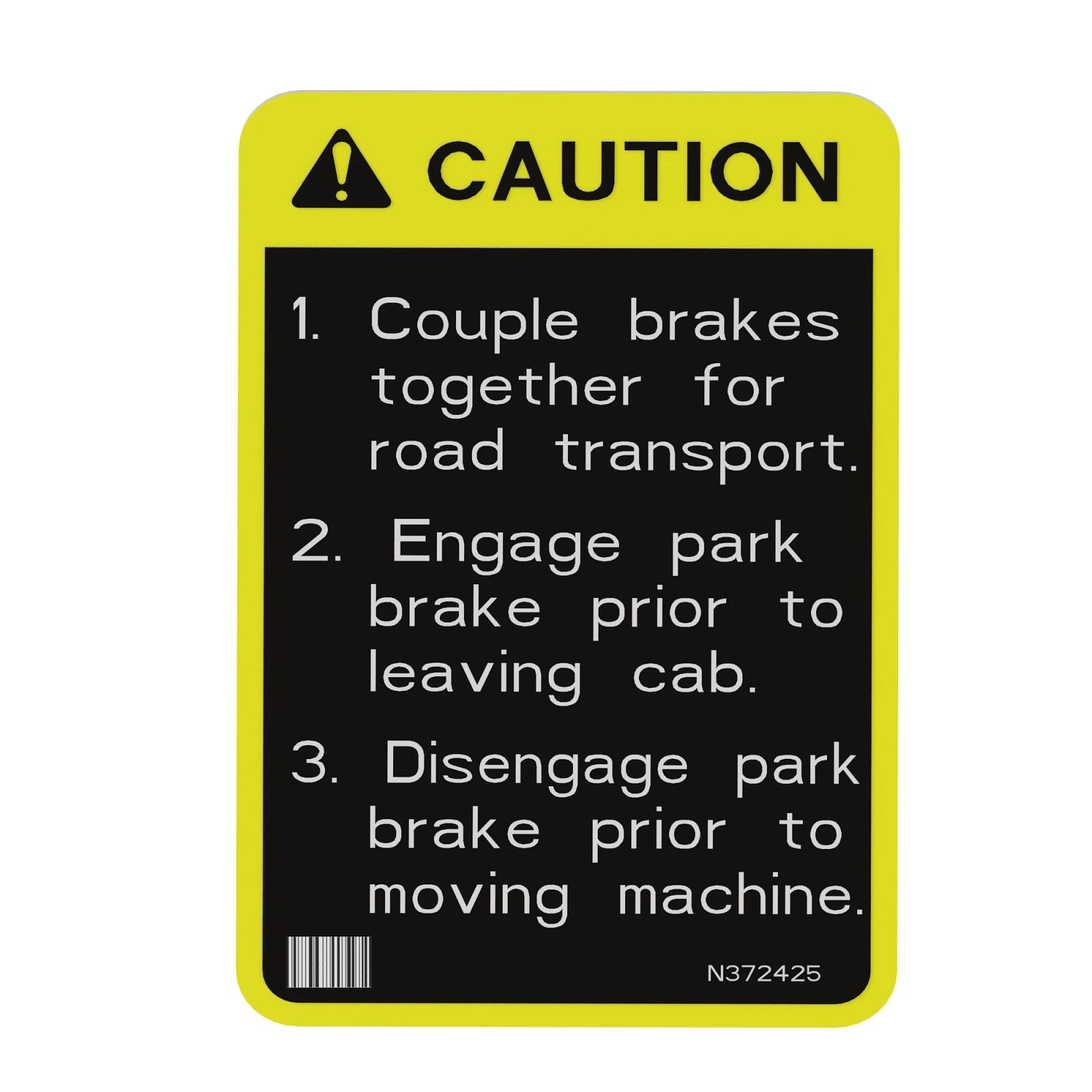 N372425: Fits John Deere N372425 Safety Sign, Brake Caution – Genuine OEM