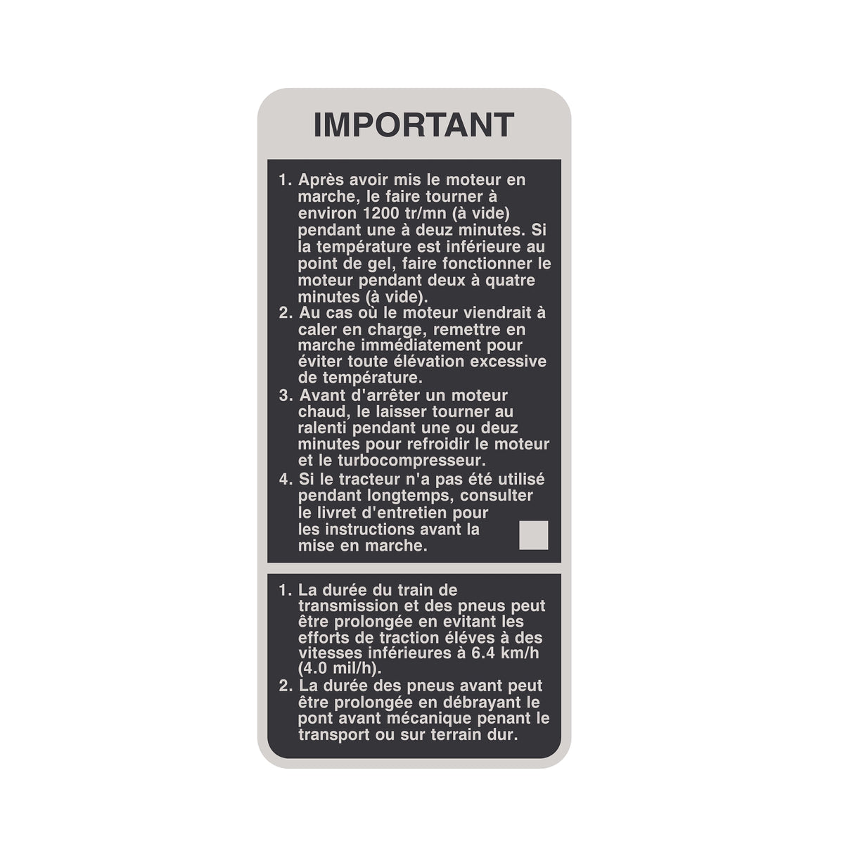 R100412: Fits John Deere R100412 Engine Speed Overload Label – Genuine OEM