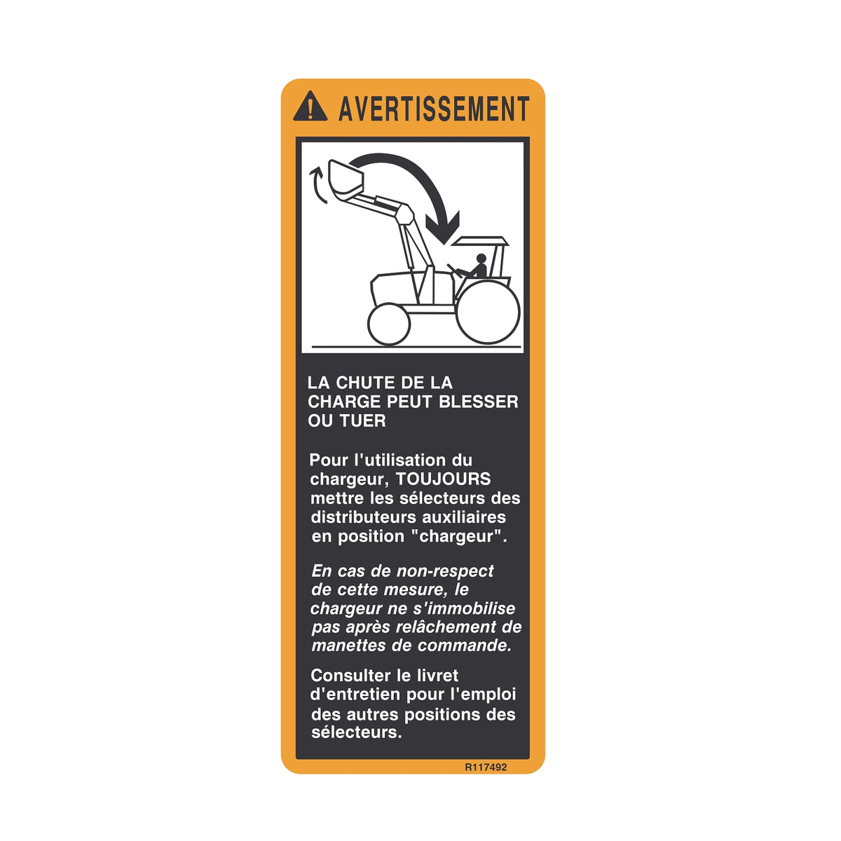 R117492: Fits John Deere R117492 Safety Sign, Loader Warning, French – Genuine OEM