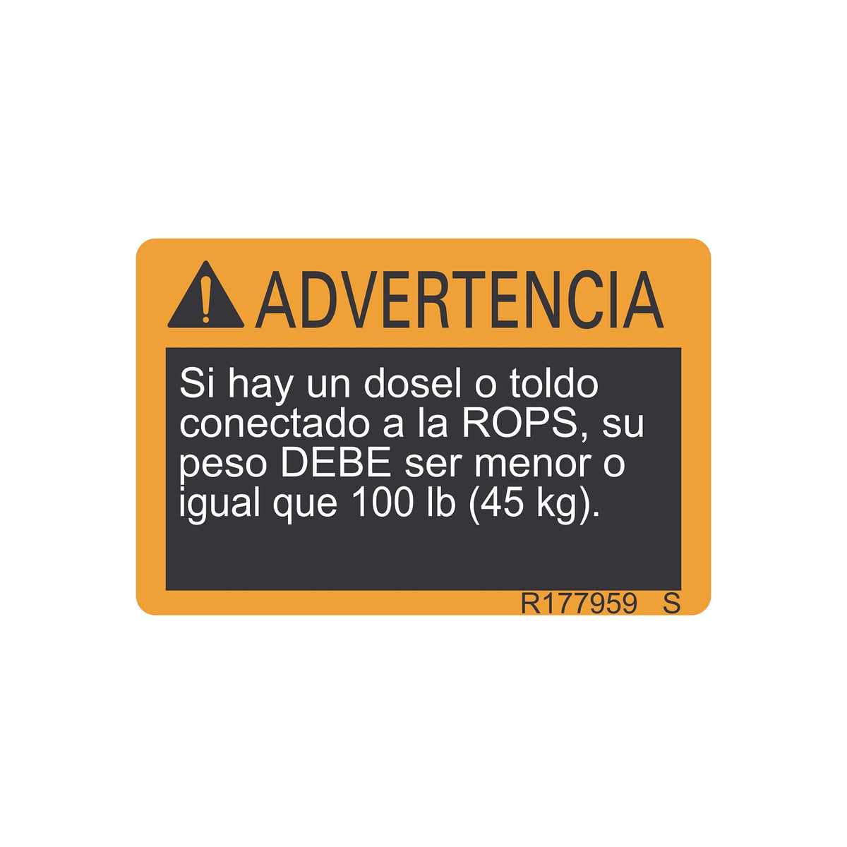 R177959: Fits John Deere R177959 Safety Sign, ROPS Warning, Spanish – Genuine OEM
