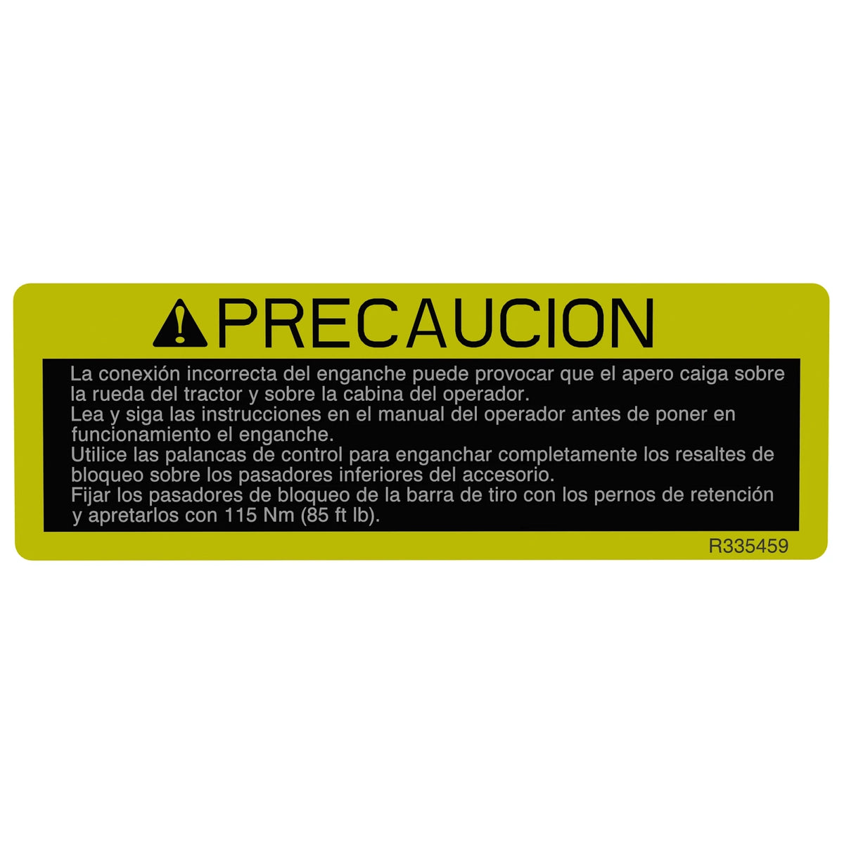 R335459: Fits John Deere R335459 Spanish Quick Coupler Label – Genuine OEM