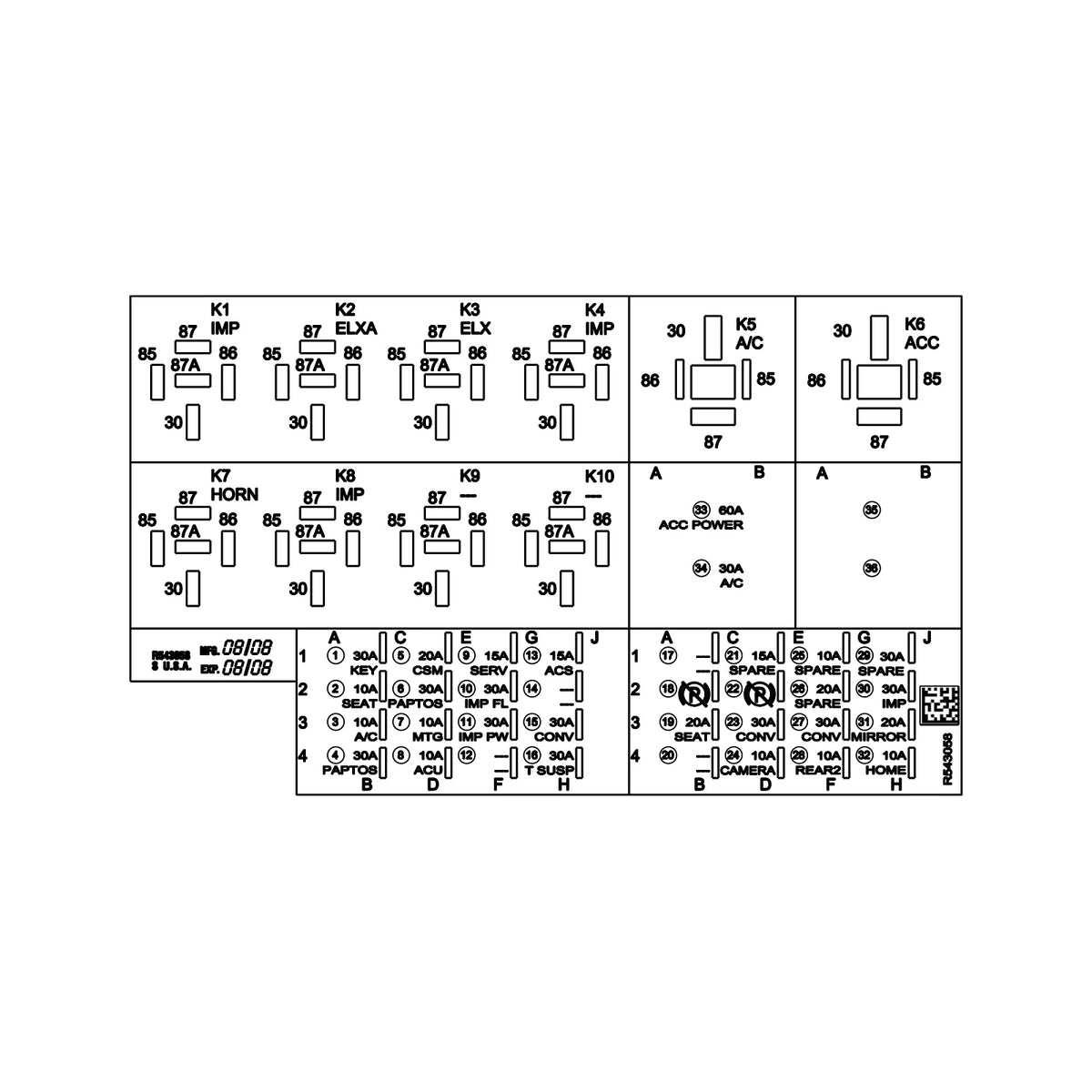 R543058: Fits John Deere R543058 Fuse Label – Genuine OEM