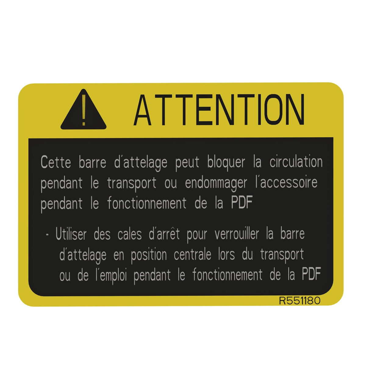 R551180: Fits John Deere R551180 Safety Sign, Wide Swing Warning, French – Genuine OEM