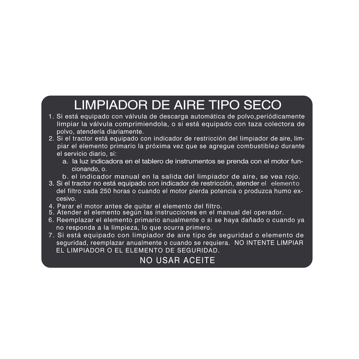 R69419: Fits John Deere R69419 Spanish Dry Air Cleaner Label – Genuine OEM