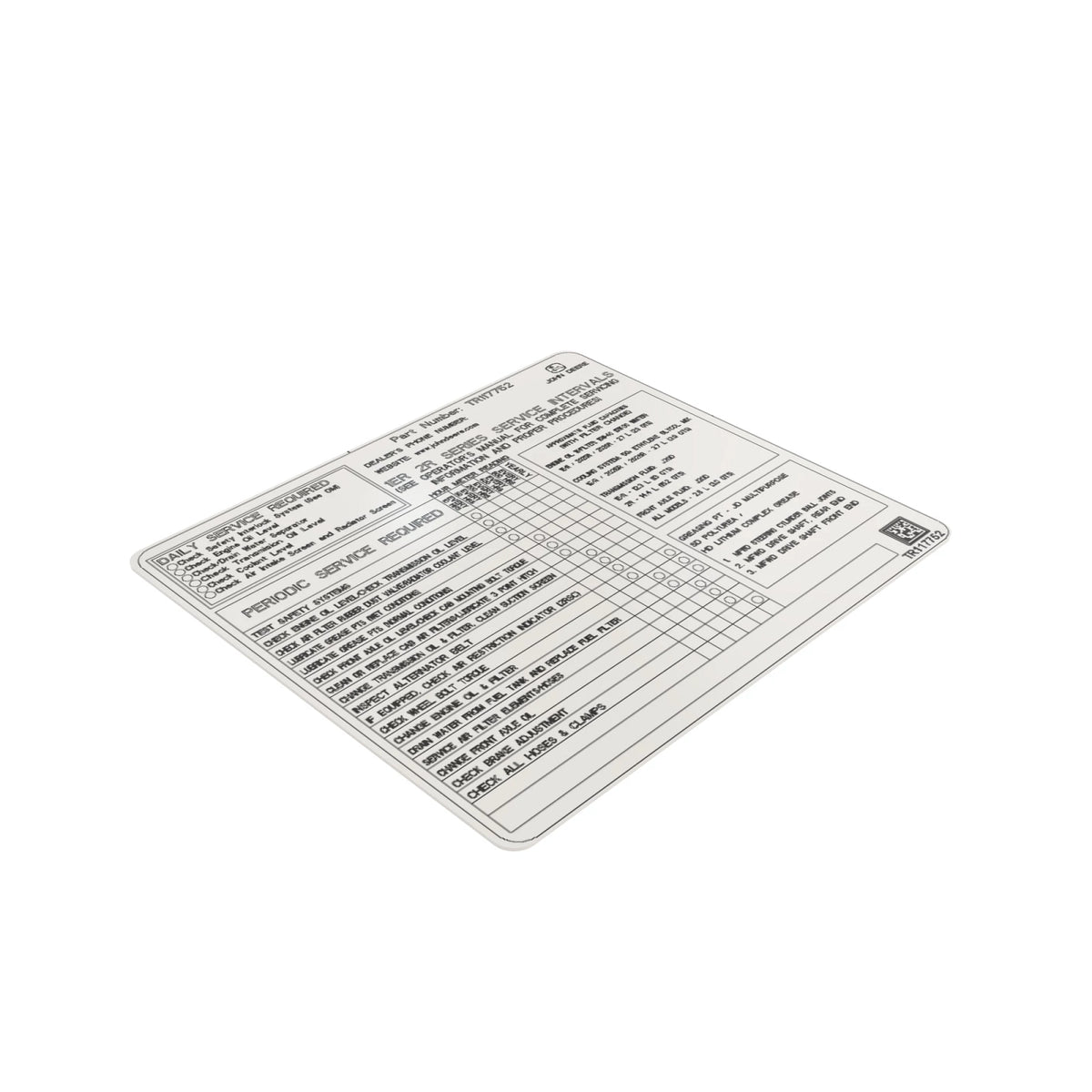 TR117752: Fits John Deere TR117752 Service Interval Label – Genuine OEM