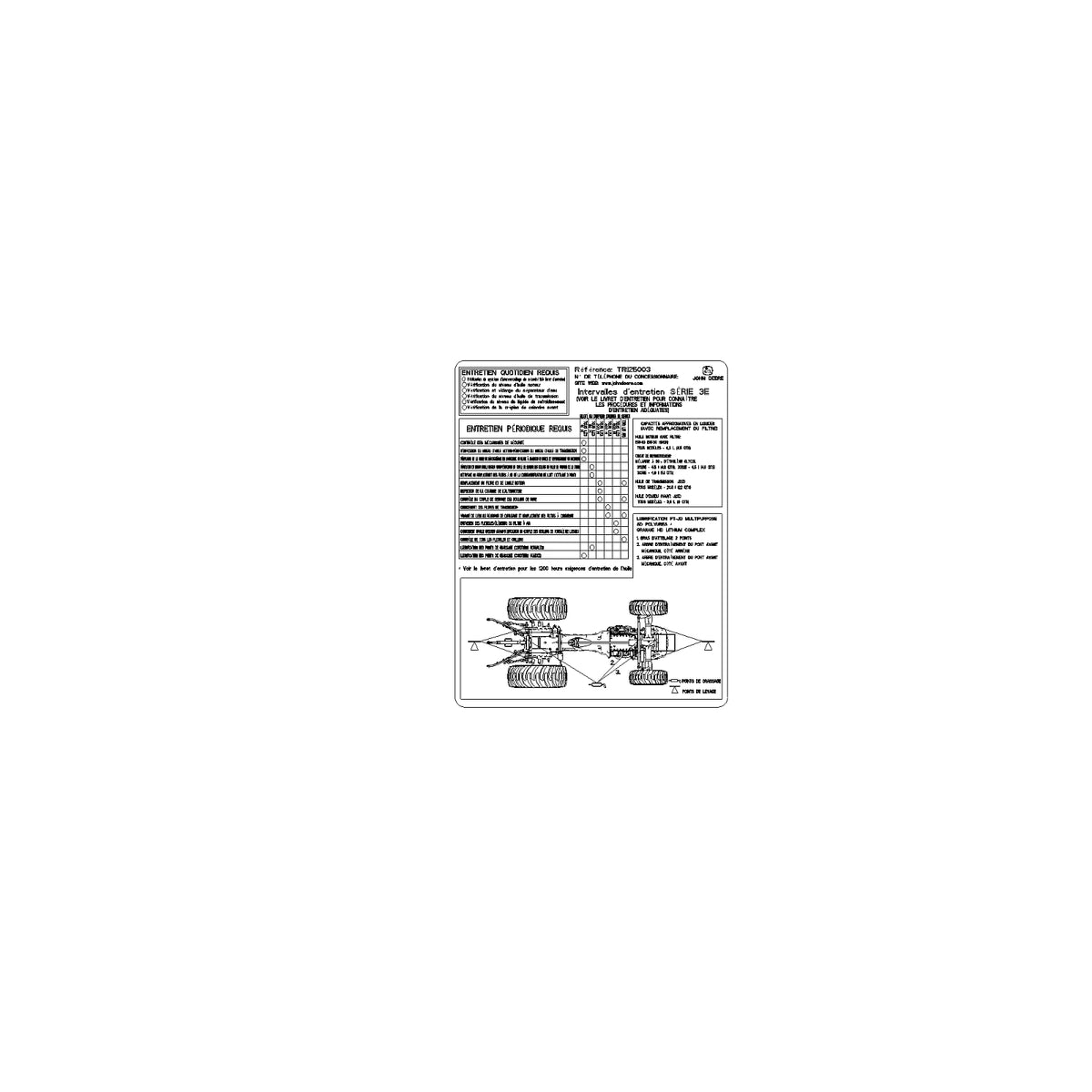 TR125003: Fits John Deere TR125003 French Service Interval Label – Genuine OEM