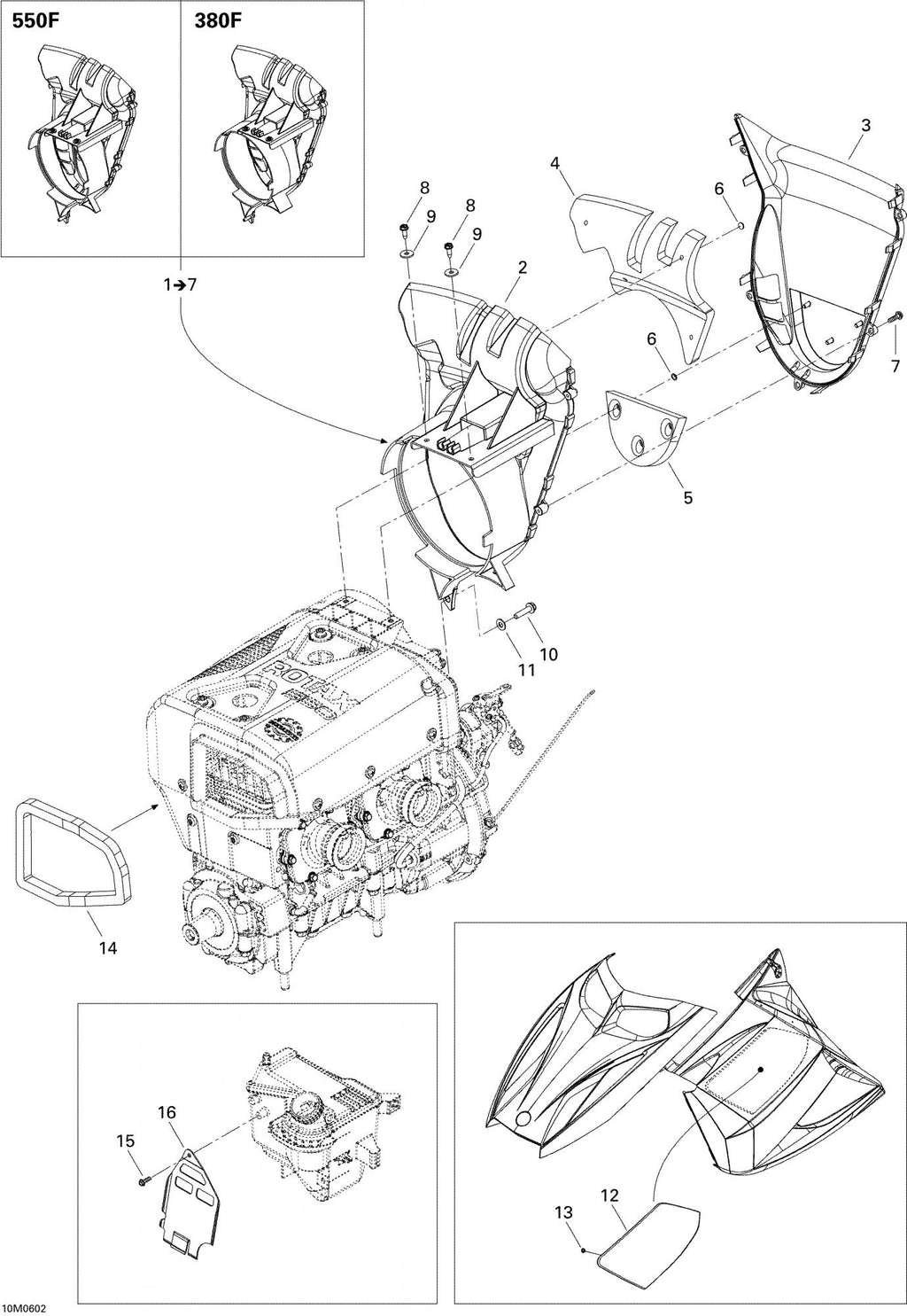 Fits 2005-2006 Ski-Doo GSX 380F / GTX 380F Models Duct Inlet Ass'y Includes 1 To 7, OEM Part # 509000321