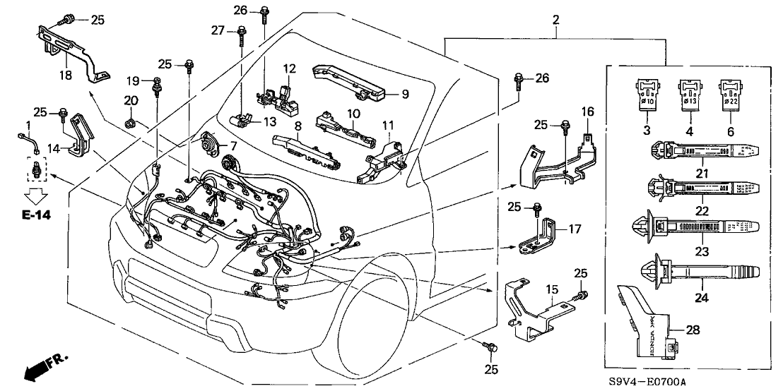 Honda New 2003-2004 Fits Honda Pilot Holder B, Engine Harness, Part # 32128-PVF-A00