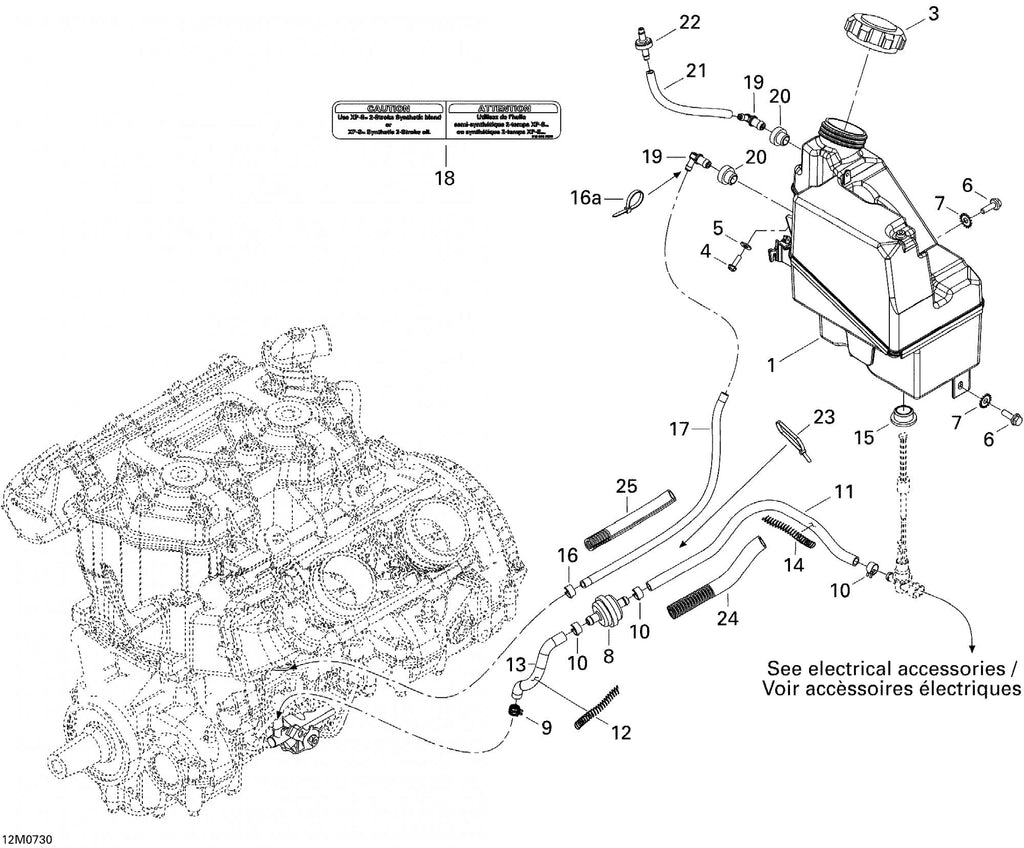 Fits 2005-2007 Ski-Doo Mach Z 1000 SDI / Mach Z 1000 SDI Adrenaline & X Models Injection Oil Tank, OEM Part # 519000070