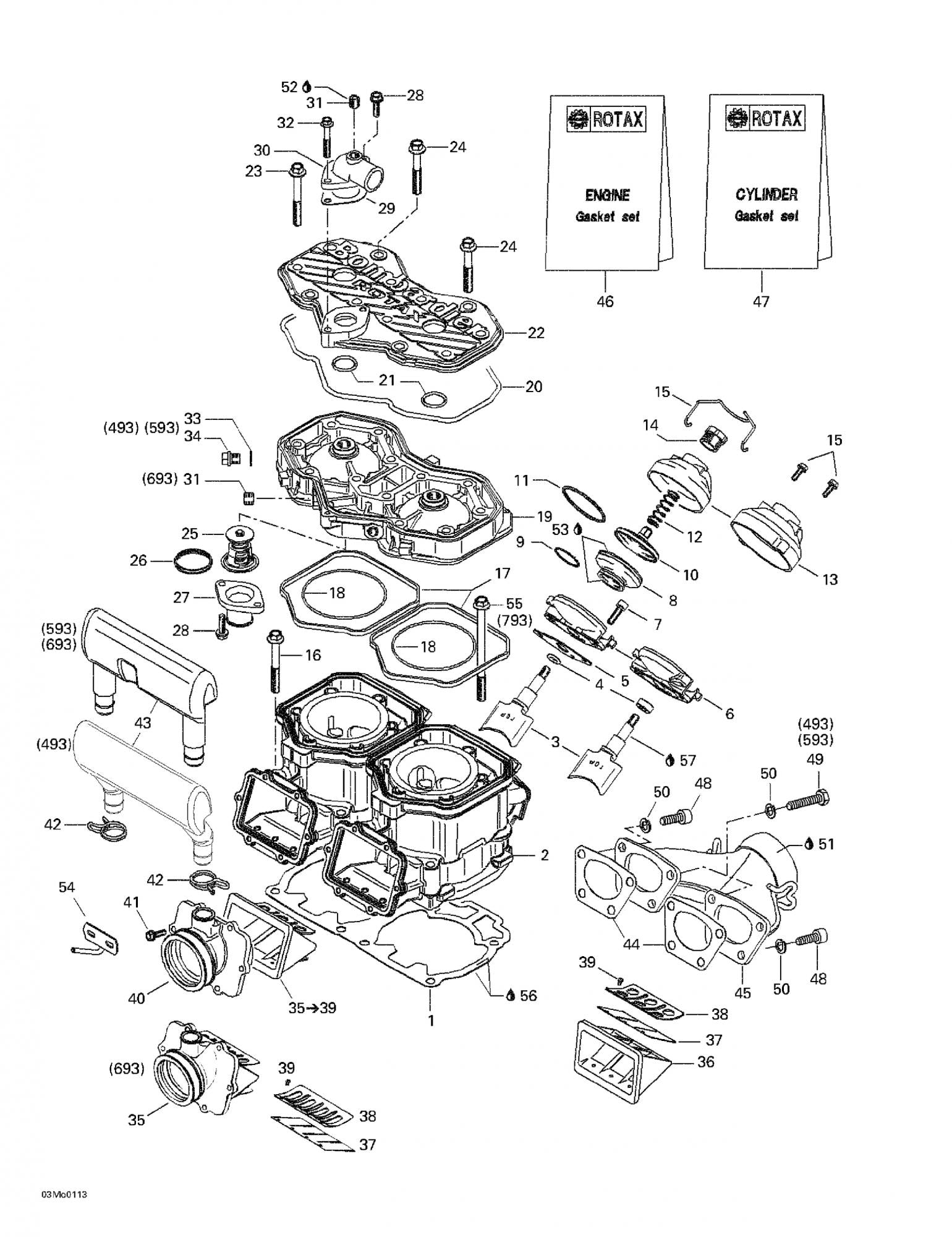 Fits 2000-2003 Ski-Doo Double Gasket 0.7 Mm Grand Touring 500., OEM Part # 420931960