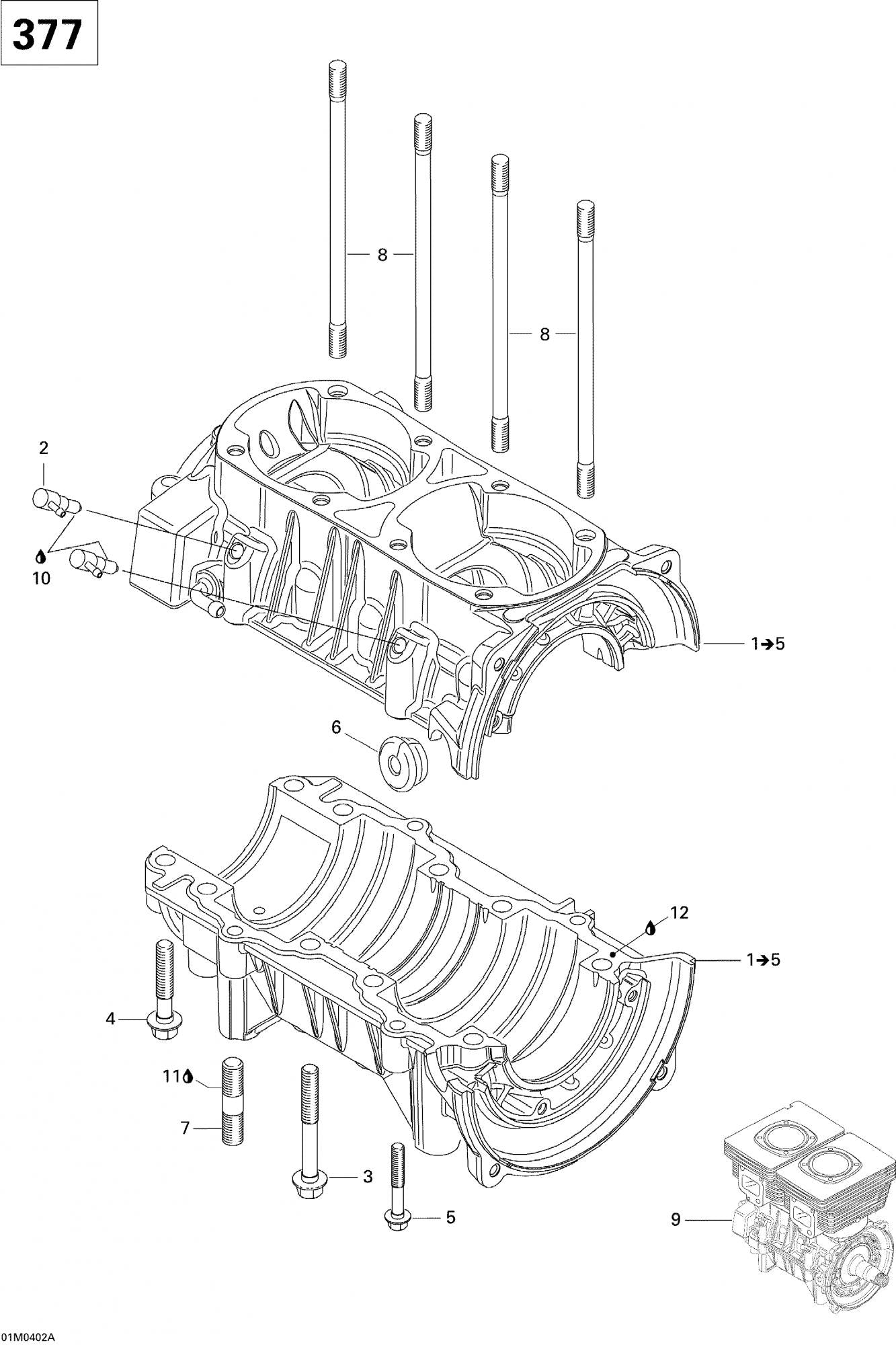 Fits 2004 Ski-Doo Legend 380F / MX Z 380F Crankcase Ass’y 1 To 5, OEM Part # 420888486