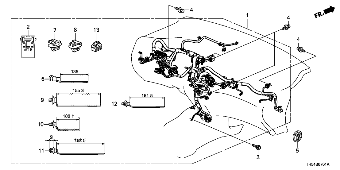 Honda New 2012 Fits Honda Civic Instrument Wire Harness, Part # 32117-TR5-A00