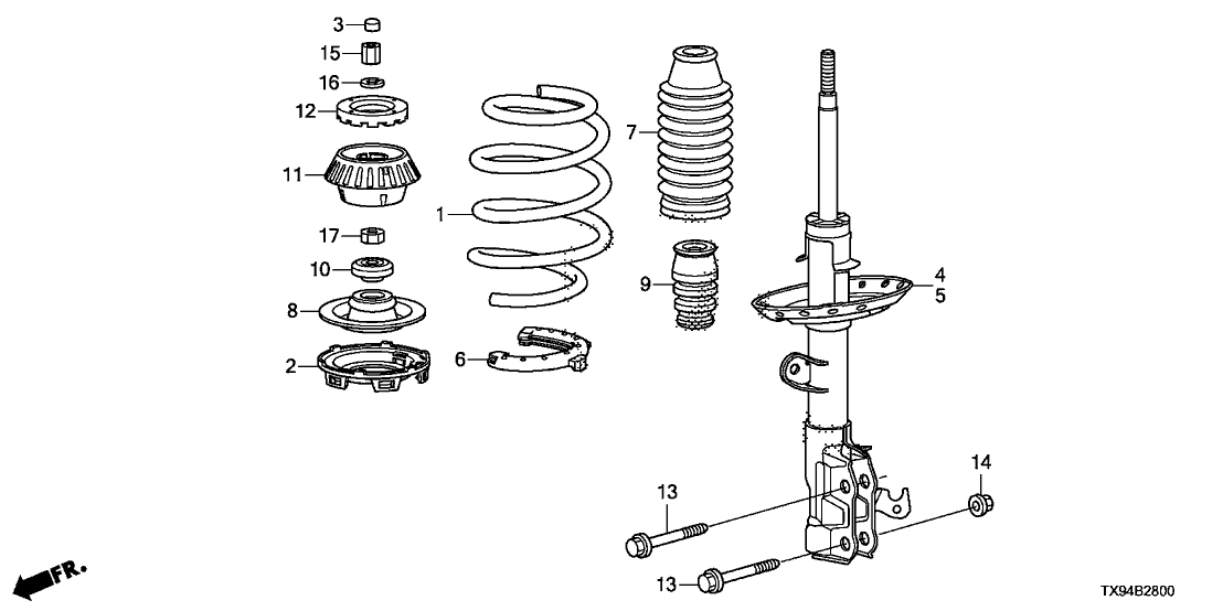 Honda New 2013-2014 Fits Honda Fit EV Shock Absorber Unit, Right Front, Part # 51611-TX9-A03