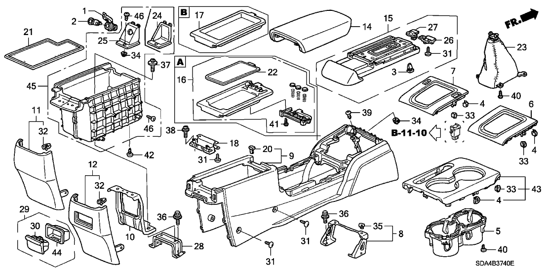 Honda New 2003-2007 Fits Honda Accord Armrest, Console (Graphite Black) (Leather), Part # 83406-SDA-A31ZA