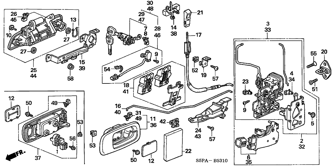 Honda New 2001-2005 Fits Honda Civic Lock Assembly Left, Front, Part # 72150-S5P-A02